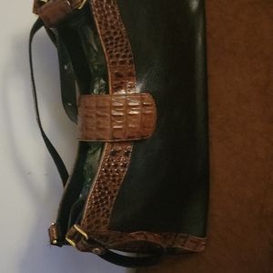 Brahmin Leather Handbag- Tuscan Pecan ~ Black with Brown Trim.